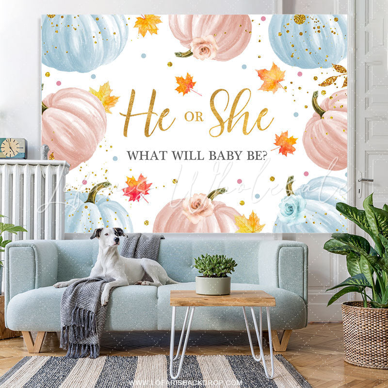 Lofaris Autumn Pumpkin Leaves Themed Baby Shower Backdrop