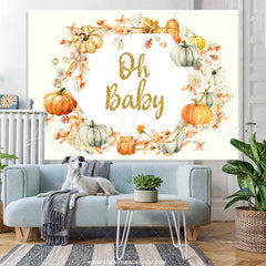 Lofaris Autumn Pumpkin With Flower Leaves Baby Shower Backdrop