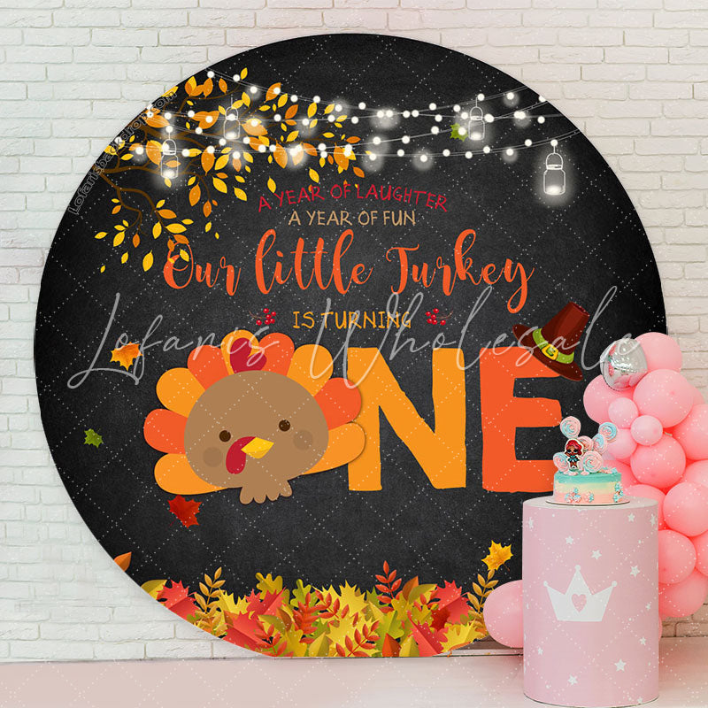 Lofaris Autumn Turkey Black Round 1st Birthday Backdrops