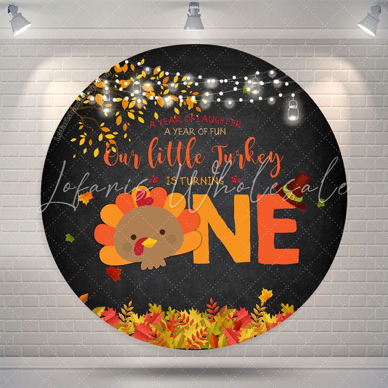 Lofaris Autumn Turkey Black Round 1st Birthday Backdrops