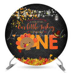 Lofaris Autumn Turkey Black Round 1st Birthday Backdrops