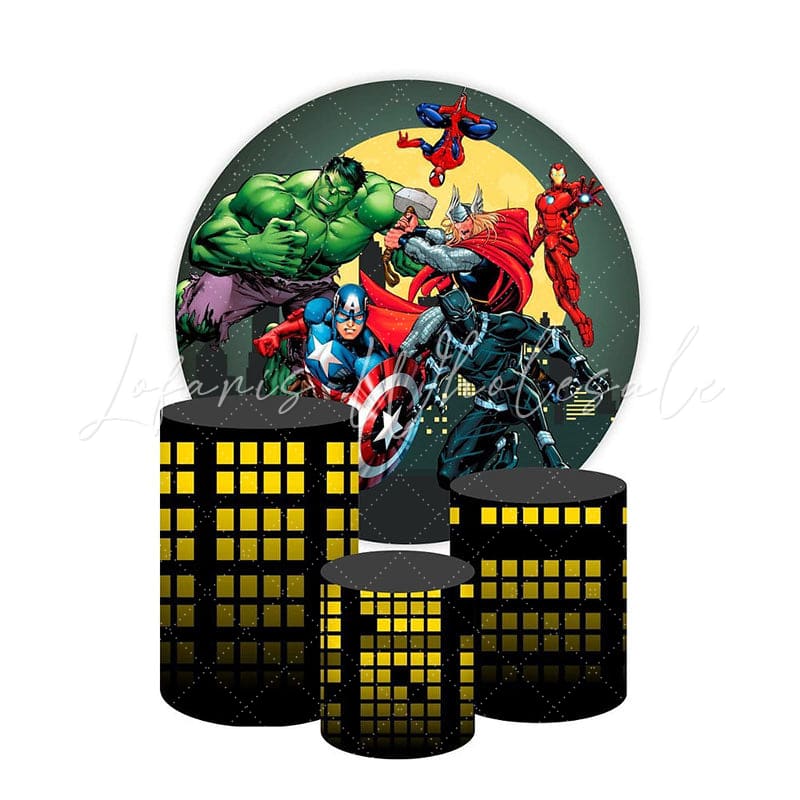 Avengers Patrol Themed Round Backdrop and Cylinders Kit