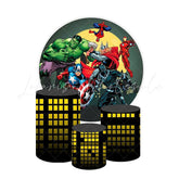 Avengers Patrol Themed Round Backdrop and Cylinders Kit