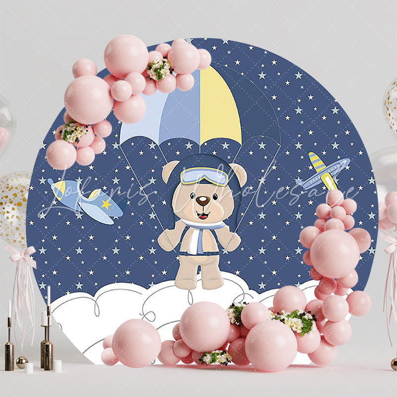 Aviator Bear Little Stars Round Backdrop for Adventure Party