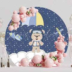 Aviator Bear Little Stars Round Backdrop for Adventure Party