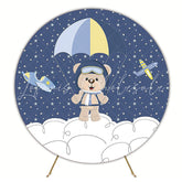 Aviator Bear Little Stars Round Backdrop for Adventure Party