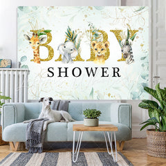 Lofaris Baby Animals and Green Plants Shower Backdrop Boy