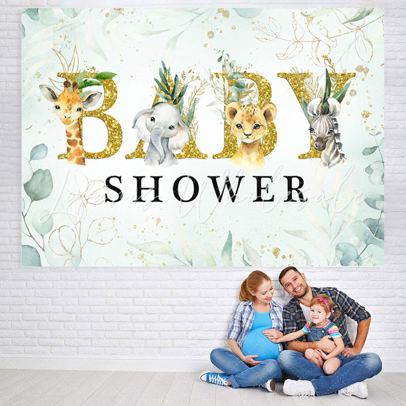 Lofaris Baby Animals and Green Plants Shower Backdrop Boy