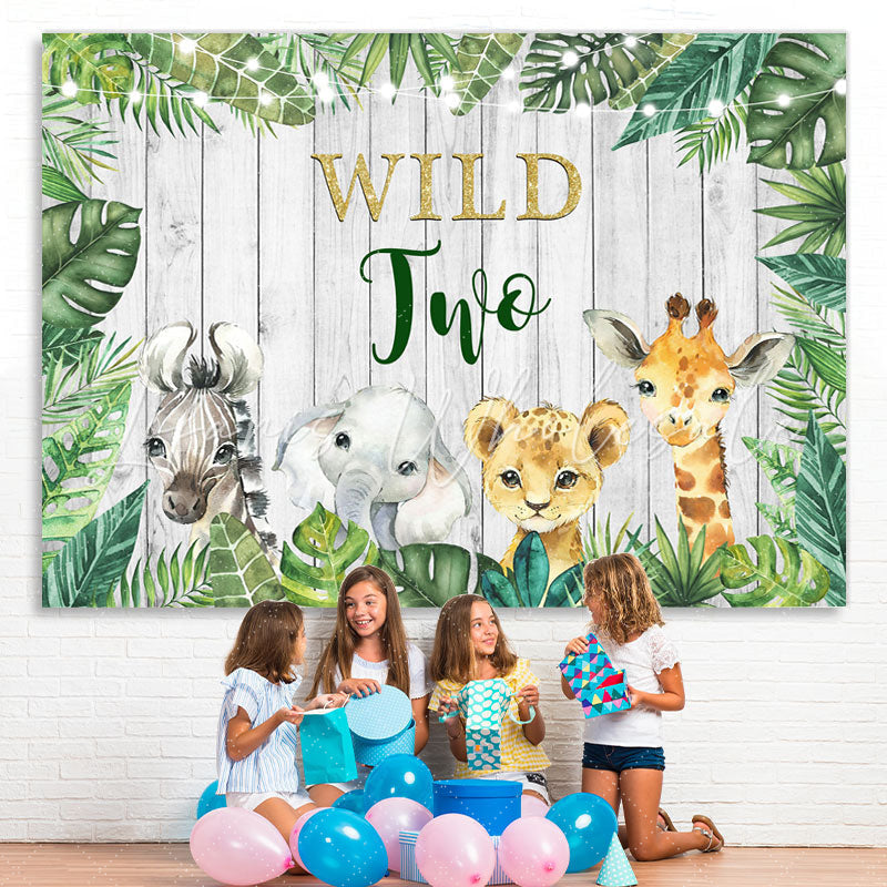 Lofaris Baby Animals And Green Plants Happy Wild Two Backdrop