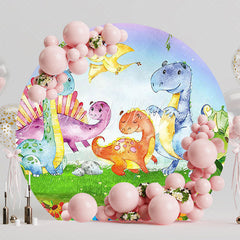 Baby Dinosaurs Round Backdrop for Cute Celebration Party