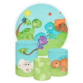 Baby Dinosaurs Themed Round Backdrop and Cylinders Kit for Parties