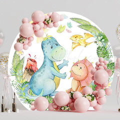 Baby Dinosaurs Watercolor Round Backdrop for Cute Party