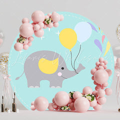 Baby Elephant Balloons Fun Round Backdrop for Baby Celebration
