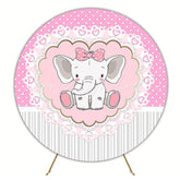 Baby Elephant Bow Cute Round Backdrop for Baby Shower Party