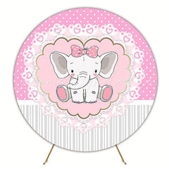 Baby Elephant Bow Cute Round Backdrop for Baby Shower Party