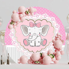 Baby Elephant Bow Cute Round Backdrop for Baby Shower Party
