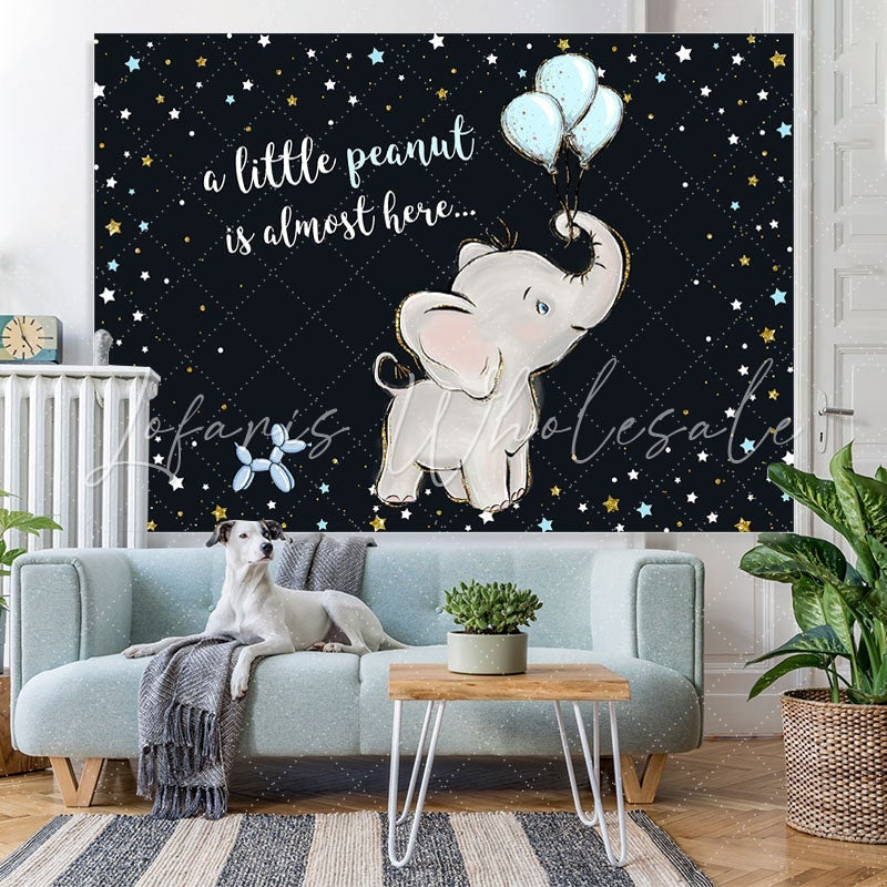 Lofaris Baby Elephant With Bule Balloons Shower Backdrop