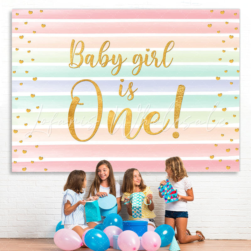 Lofaris Baby Girl Is One Rainbow Stripe Backdrop for Birthday