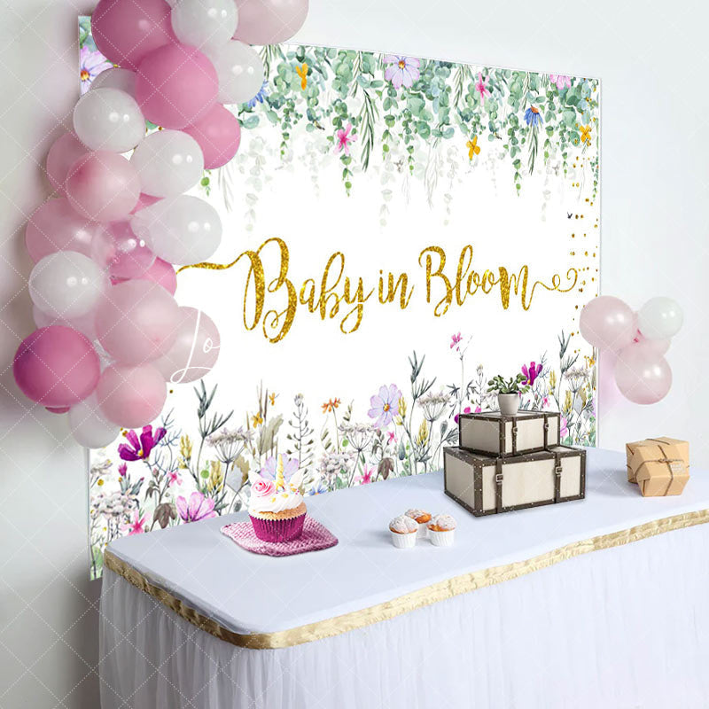 Lofaris Baby In Bloom Floral Leaves Gender Reveal Backdrop