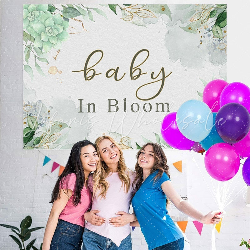 Lofaris Baby In Bloom Flower Green Photo Backdrop for Shower