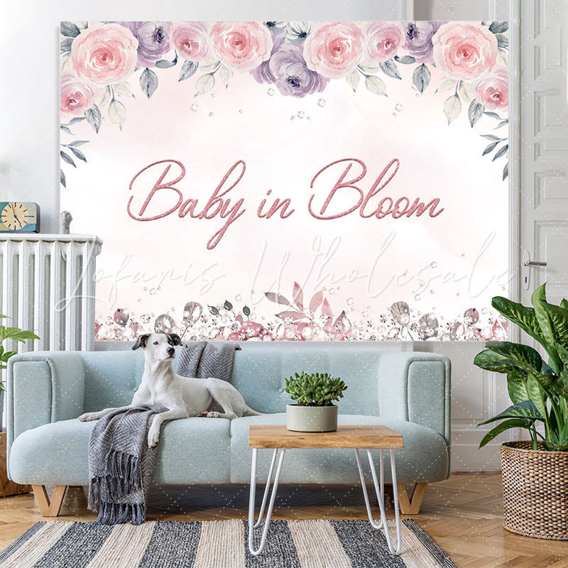 Lofaris Baby in Bloom Pink and Purple Shower Backdrop