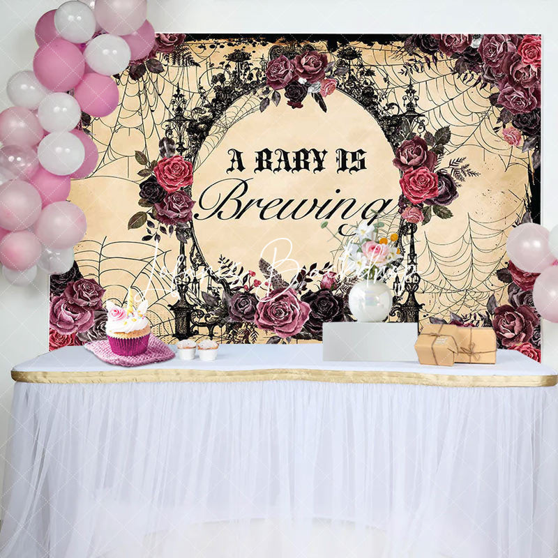 Lofaris Baby Is Brewing Rose Floral Gender Reveal Backdrop