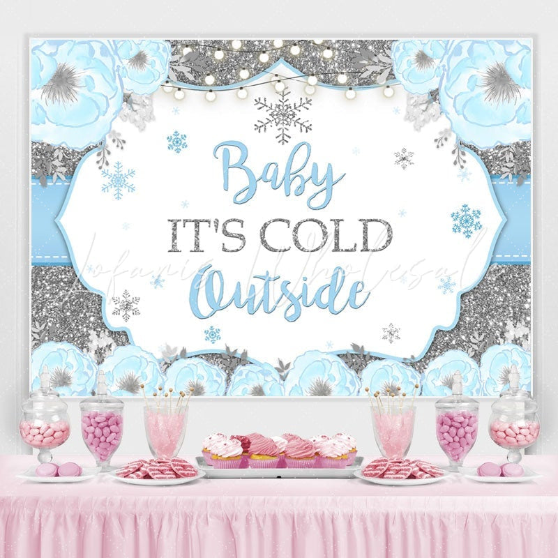 Lofaris Baby It Is Cold Outside Floral Blue Backdrop for Shower