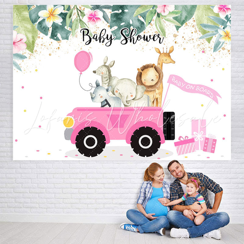 Lofaris Baby On The Roard Pink Shower Backdrop For Girl