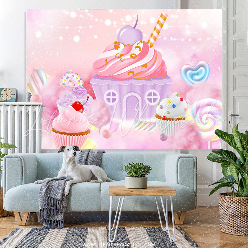 Lofaris Baby Pink Candyland Dessert Happy Birthday Backdrop