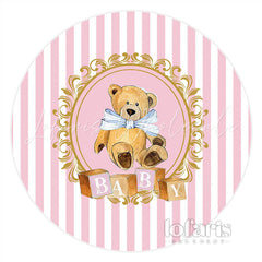 Lofaris Baby Pink Stripe Teddy Bear Sweet Round Backdrop