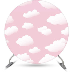 Lofaris Baby Pink White Clould Round Birthday Party Backdrop