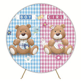 Baby Reveal Bear and Girl Round Backdrop for Gender Reveal Fun