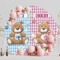 Baby Reveal Bear and Girl Round Backdrop for Gender Reveal Fun