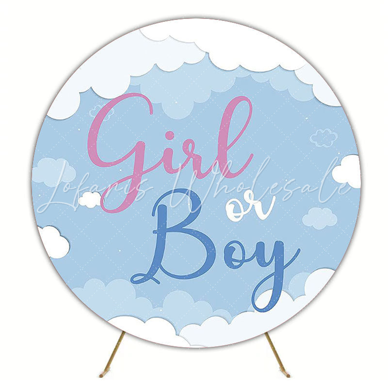 Baby Reveal Clouds Round Backdrop for Gender Reveal Party