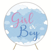 Baby Reveal Clouds Round Backdrop for Gender Reveal Party