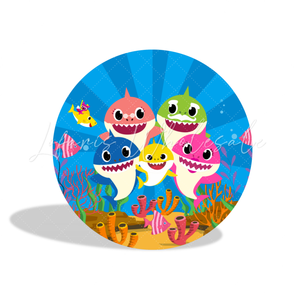 Baby Shark Birthday Party Round Backdrop Cover Plinth Cylinder Pedestal Cloth Cover