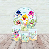 Baby Shark Pink Round Backdrop and Cylinders Kit for Kids