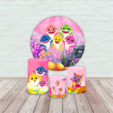 Baby Shark Pink Round Backdrop and Cylinders Kit for Parties