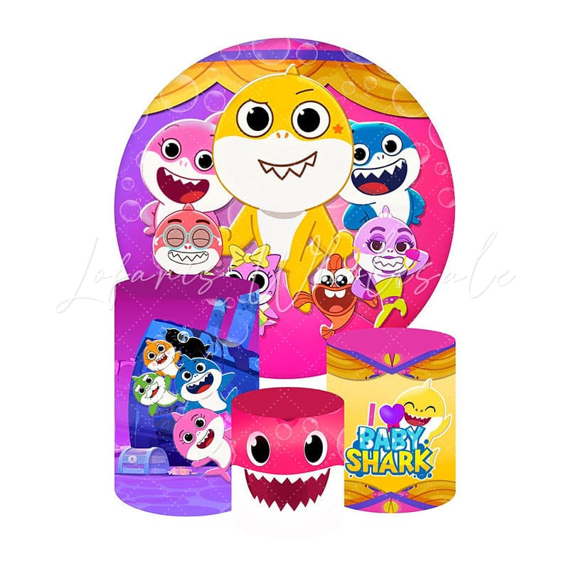Baby Shark Round Backdrop and Cylinders Kit for Birthday