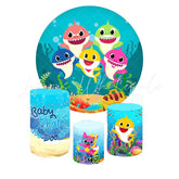 Baby Shark Round Backdrop and Cylinders Kit for Events