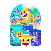 Baby Shark Round Backdrop and Cylinders Kit for Kids Events