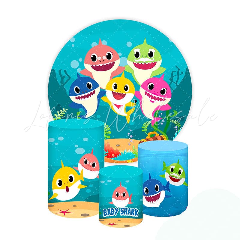 Baby Shark Round Backdrop and Cylinders Kit for Parties