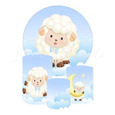 Baby Sheep Themed Round Backdrop and Cylinders Kit for Events