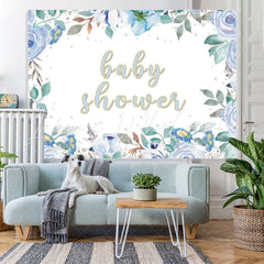 Lofaris Baby Shower Blue Floral Glitter Backdrop for Boy
