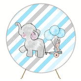 Baby Shower Elephant Cute Round Backdrop For Newborn Celebrations