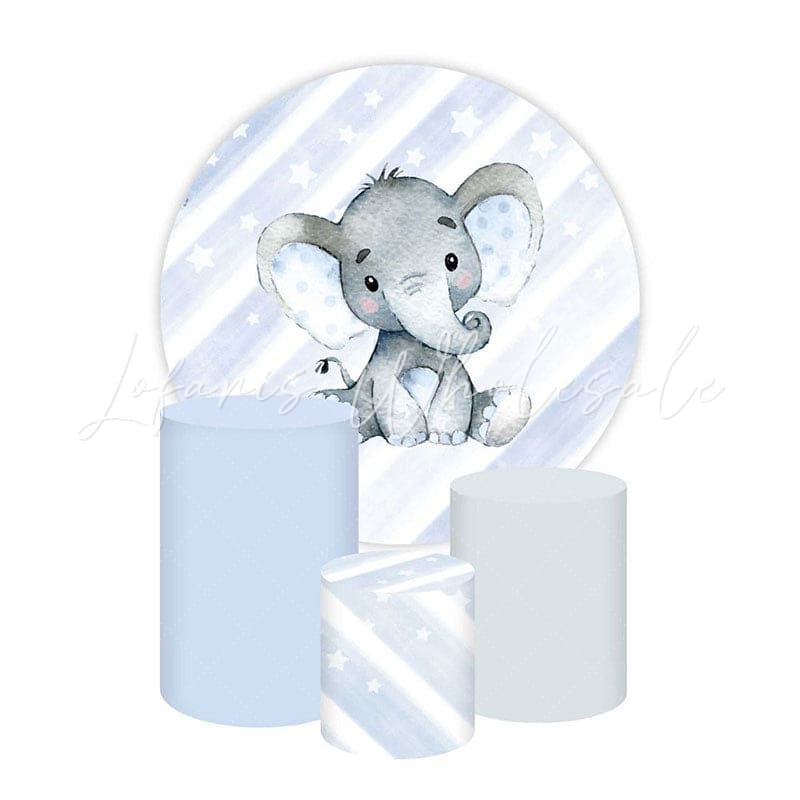 Baby Shower Elephant Themed Round Backdrop and Cylinders Kit