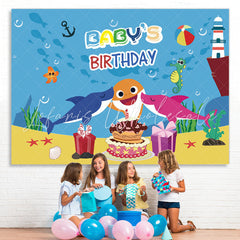 Lofaris Babys Birthday Shark Cake Gift Backdrop for Party