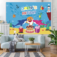 Lofaris Babys Birthday Shark Cake Gift Backdrop for Party
