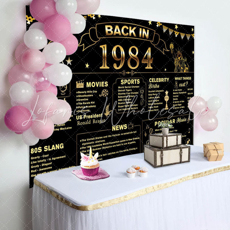 Lofaris Back In 1984 Black Gold Star 40th Birthday Backdrop