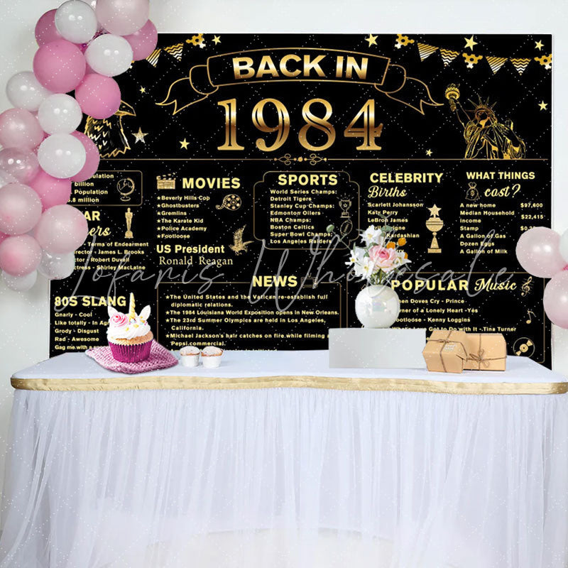 Lofaris Back In 1984 Black Gold Star 40th Birthday Backdrop
